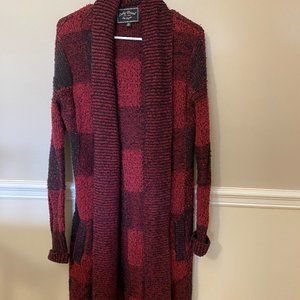Lucky Brand Extra Long Red Plaid Sweater